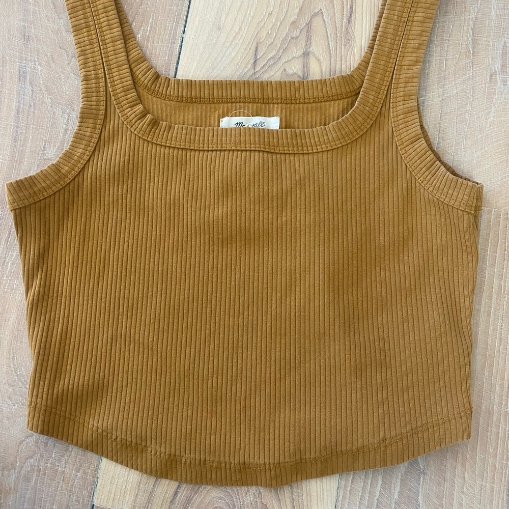 Madewell Ribbed Square-Neck Tank in Mustard